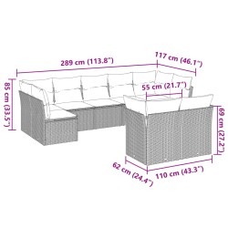 Salon de jardin 9 pcs avec coussins gris clair résine tressée 649628649628