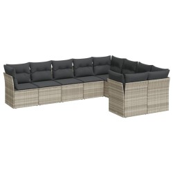 Salon de jardin 9 pcs avec coussins gris clair résine tressée 649629649629