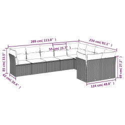 Salon de jardin 9 pcs avec coussins gris clair résine tressée 649629649629
