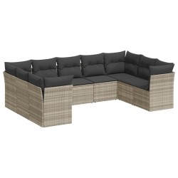 Salon de jardin 9 pcs avec coussins gris clair résine tressée 649630649630