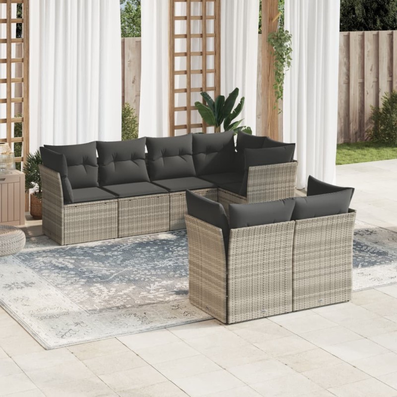 Salon de jardin avec coussins 7 pcs gris clair résine tressée 649654649654