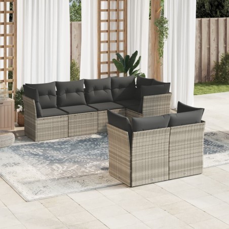 Salon de jardin avec coussins 7 pcs gris clair résine tressée 649654649654
