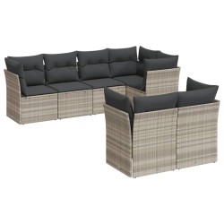 Salon de jardin avec coussins 7 pcs gris clair résine tressée 649654649654
