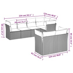 Salon de jardin avec coussins 7 pcs gris clair résine tressée 649654649654