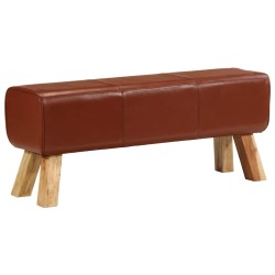 Banc de bok de gymnastique marron 110 cm cuir véritable et bois 649665649665