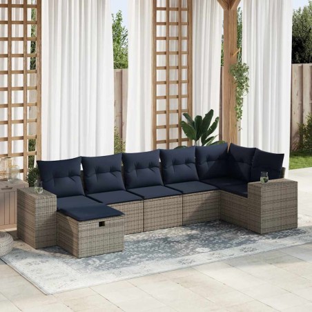 Salon de jardin avec coussins 7 pcs gris résine tressée 649694649694