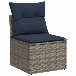 Salon de jardin avec coussins 7 pcs gris résine tressée 649694649694