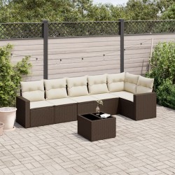 Salon de jardin avec coussins 7 pcs marron résine tressée 649718649718