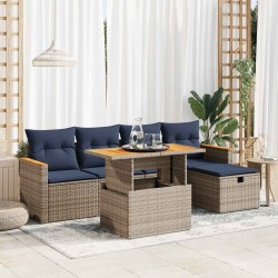 Salon de jardin avec coussins 6 pcs gris résine tressée acacia 649720649720