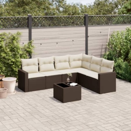Salon de jardin avec coussins 7 pcs marron résine tressée 649721649721