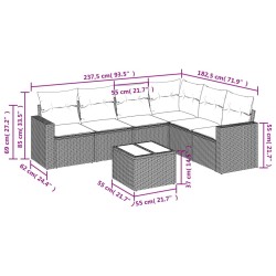 Salon de jardin avec coussins 7 pcs marron résine tressée 649721649721
