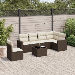 Salon de jardin avec coussins 7 pcs marron résine tressée 649723649723