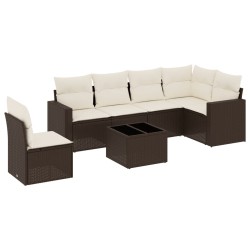 Salon de jardin avec coussins 7 pcs marron résine tressée 649723649723