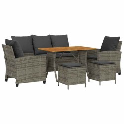 Ensemble de canapé de jardin 6 pcs avec coussins gris résine tressée 649781649781