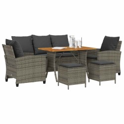 Ensemble de canapé de jardin 6 pcs avec coussins gris résine tressée 649781649781