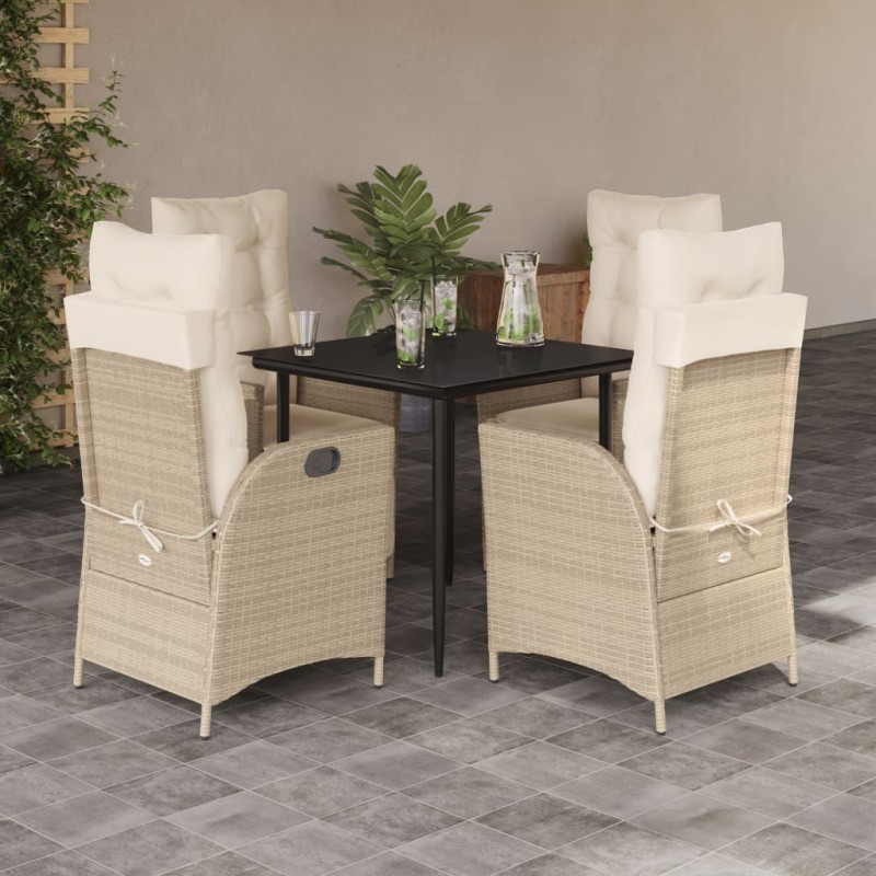 Ensemble à manger de jardin avec coussins 5pcs Beige poly rotin 649783649783