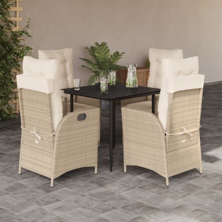 Ensemble à manger de jardin avec coussins 5pcs Beige poly rotin 649783649783