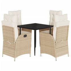 Ensemble à manger de jardin avec coussins 5pcs Beige poly rotin 649783649783