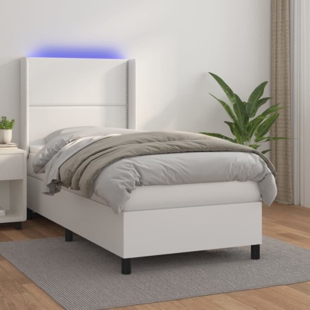  Sommier à lattes de lit matelas LED Blanc 100x200 cm Similicuir alsavelo 