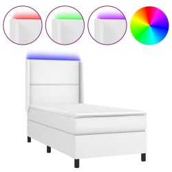  Sommier à lattes de lit matelas LED Blanc 100x200 cm Similicuir alsavelo 