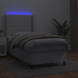  Sommier à lattes de lit matelas LED Blanc 100x200 cm Similicuir alsavelo 