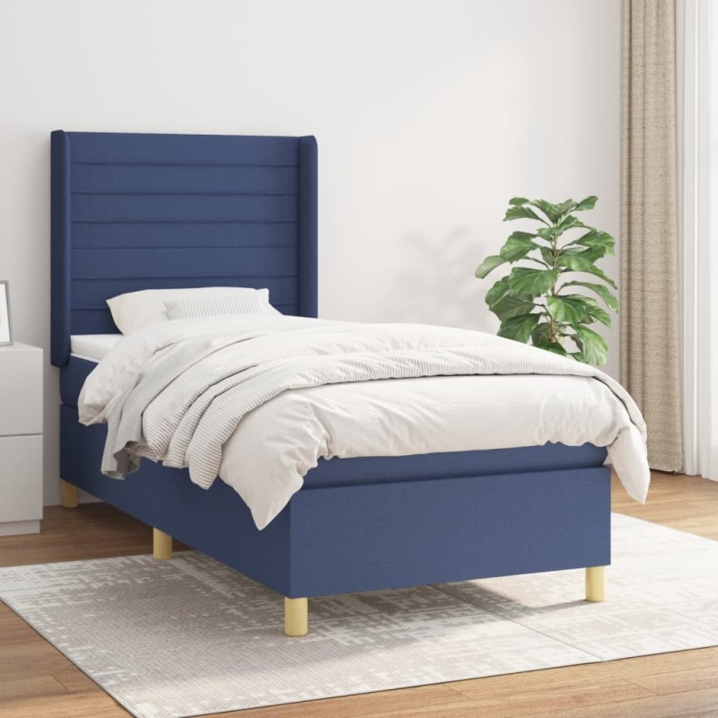  Sommier à lattes de lit avec matelas Bleu 100x200 cm Tissu alsavelo 