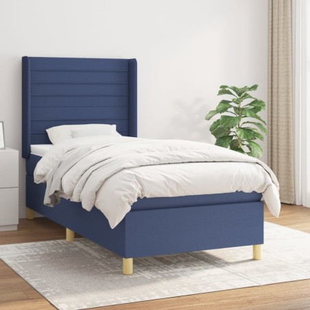  Sommier à lattes de lit avec matelas Bleu 100x200 cm Tissu alsavelo 