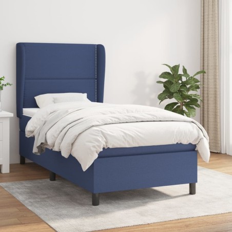  Sommier à lattes de lit avec matelas Bleu 90x200 cm Tissu alsavelo 