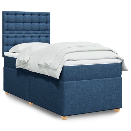  Sommier à lattes de lit avec matelas Bleu 90x200 cm Tissu alsavelo 