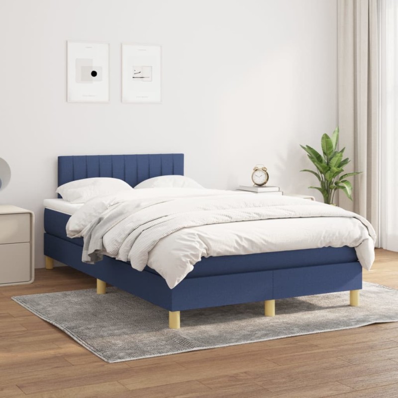  Sommier à lattes de lit avec matelas Bleu 120x200 cm Tissu alsavelo 