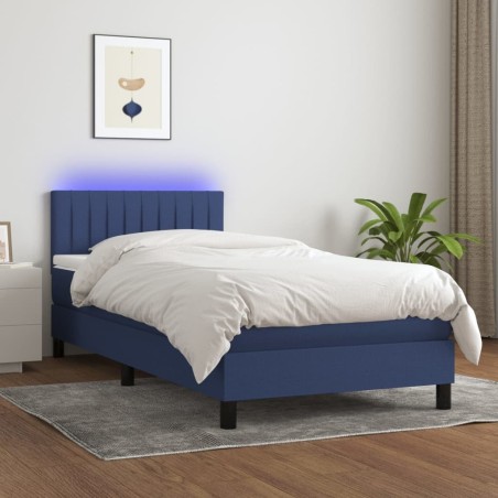  Sommier à lattes de lit avec matelas LED Bleu 100x200 cm Tissu alsavelo 