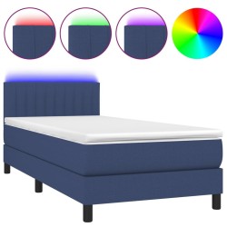  Sommier à lattes de lit avec matelas LED Bleu 100x200 cm Tissu alsavelo 