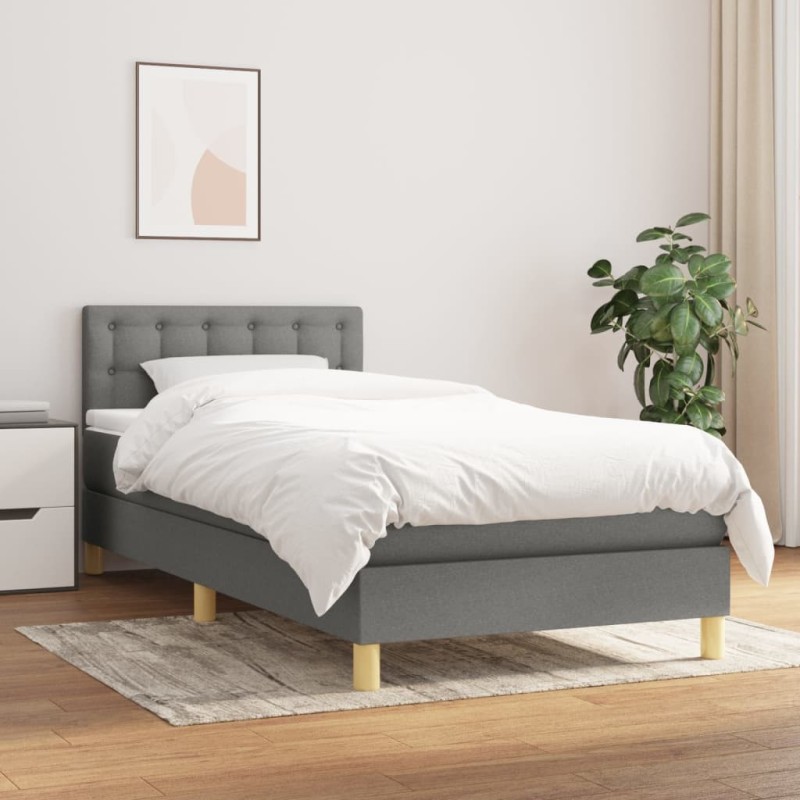  Sommier à lattes de lit avec matelas Gris foncé 90x200 cm Tissu alsavelo 