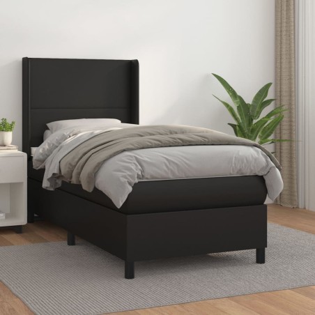  Sommier à lattes de lit avec matelas Noir 100x200 cm Similicuir alsavelo 