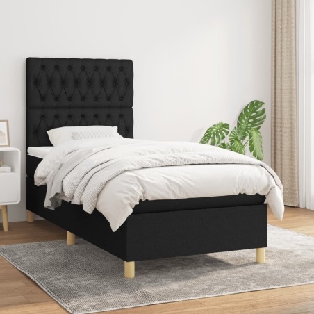  Sommier à lattes de lit avec matelas Noir 100x200 cm Tissu alsavelo 