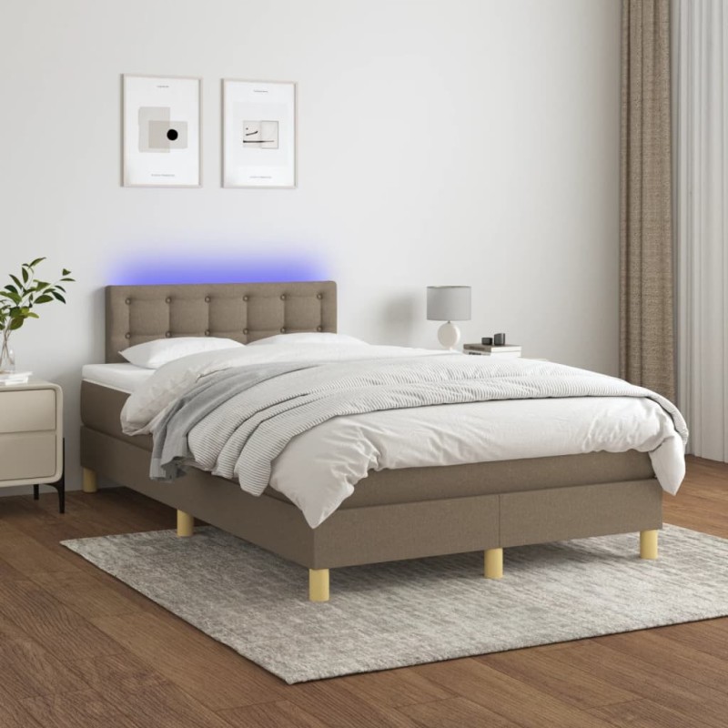  Sommier à lattes de lit avec matelas LED Taupe 120x200 cm Tissu alsavelo 