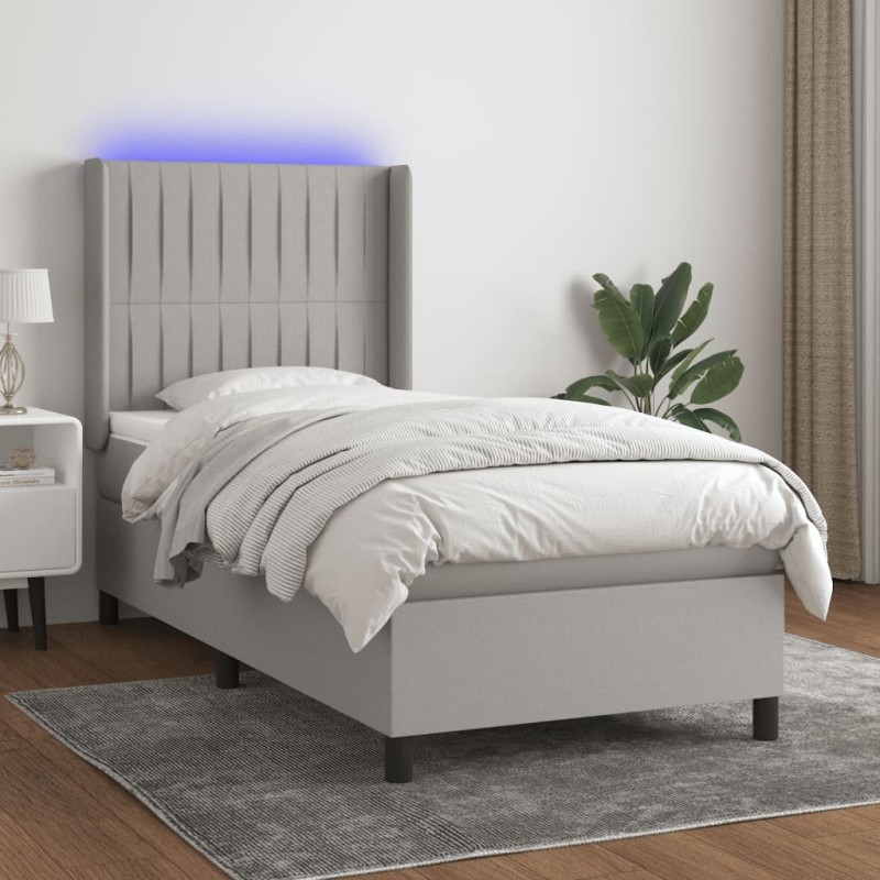  Sommier à lattes de lit matelas LED Gris clair 90x200cm Tissu alsavelo 