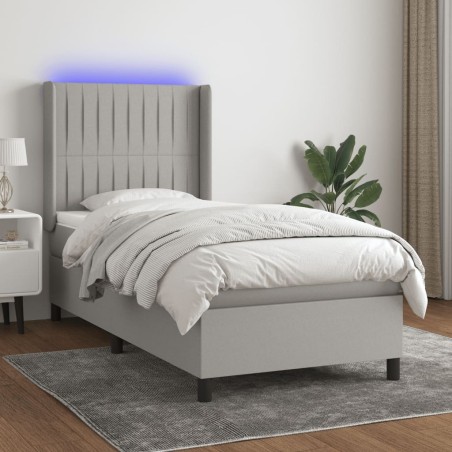  Sommier à lattes de lit matelas LED Gris clair 90x200cm Tissu alsavelo 