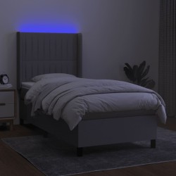  Sommier à lattes de lit matelas LED Gris clair 90x200cm Tissu alsavelo 