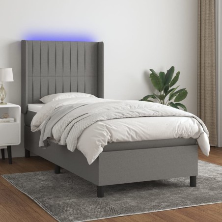  Sommier à lattes de lit matelas LED Gris foncé 90x200cm Tissu alsavelo 