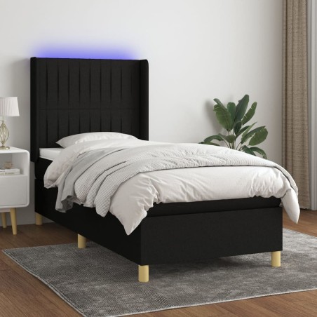  Sommier à lattes de lit matelas et LED Noir 90x200 cm Tissu alsavelo 