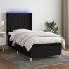  Sommier à lattes de lit matelas et LED Noir 90x200 cm Tissu alsavelo 