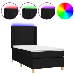  Sommier à lattes de lit matelas et LED Noir 90x200 cm Tissu alsavelo 