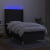  Sommier à lattes de lit matelas et LED Noir 90x200 cm Tissu alsavelo 