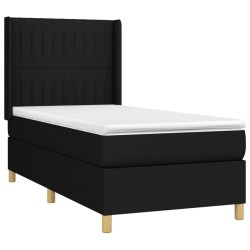  Sommier à lattes de lit matelas et LED Noir 90x200 cm Tissu alsavelo 