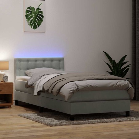  Sommier à lattes de lit et matelas gris clair 90x220 cm velours alsavelo 