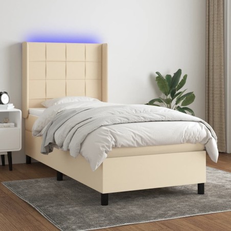  Sommier à lattes de lit matelas et LED Crème 100x200 cm Tissu alsavelo 