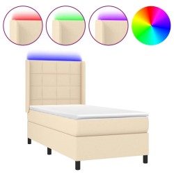  Sommier à lattes de lit matelas et LED Crème 100x200 cm Tissu alsavelo 