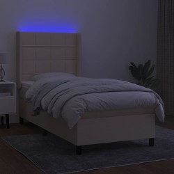  Sommier à lattes de lit matelas et LED Crème 100x200 cm Tissu alsavelo 