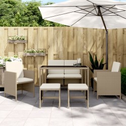  Ensemble à manger de jardin avec coussins 6pcs beige poly rotin alsavelo 